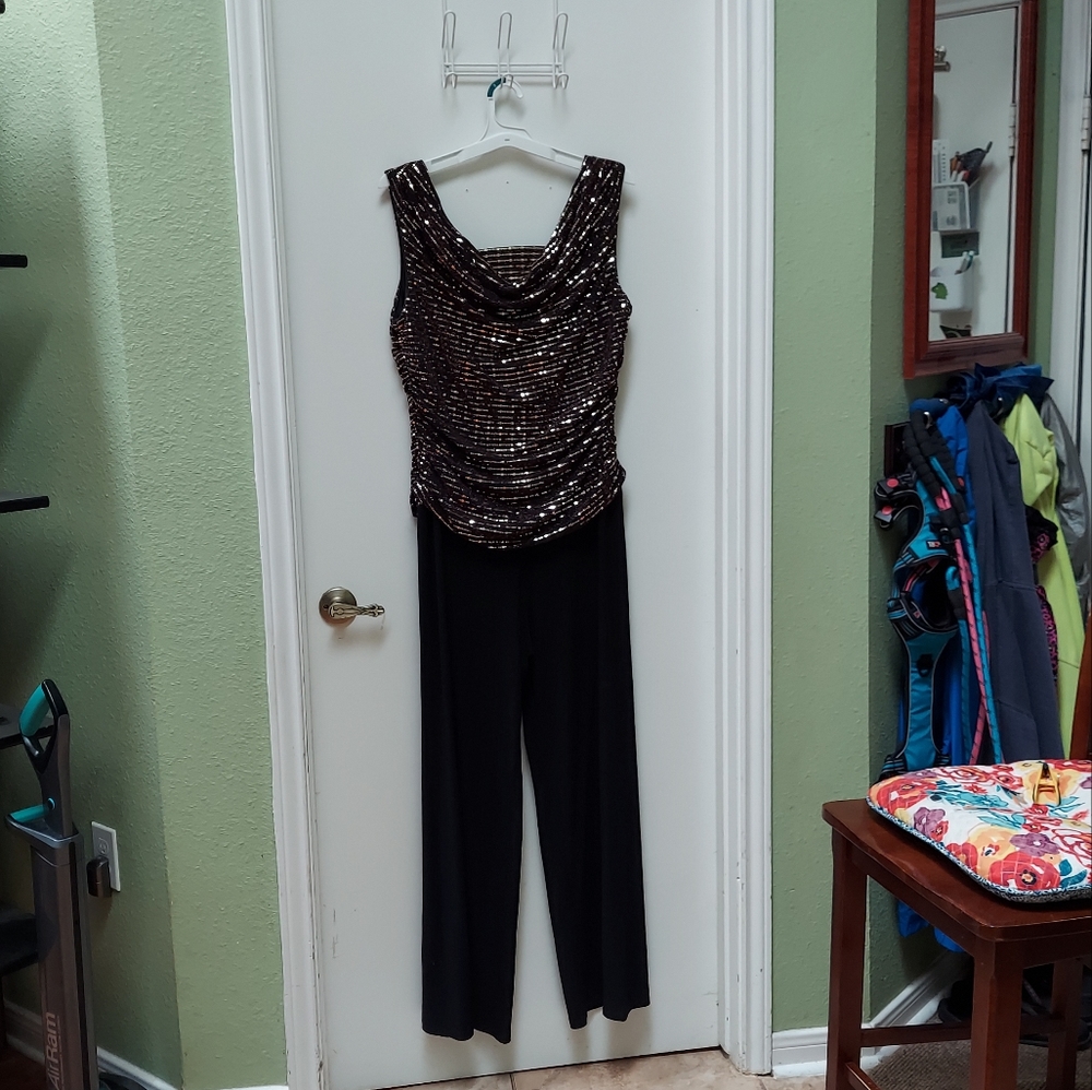 Women's Disco Shiny Sleeveless Jumpsuit Size 14W